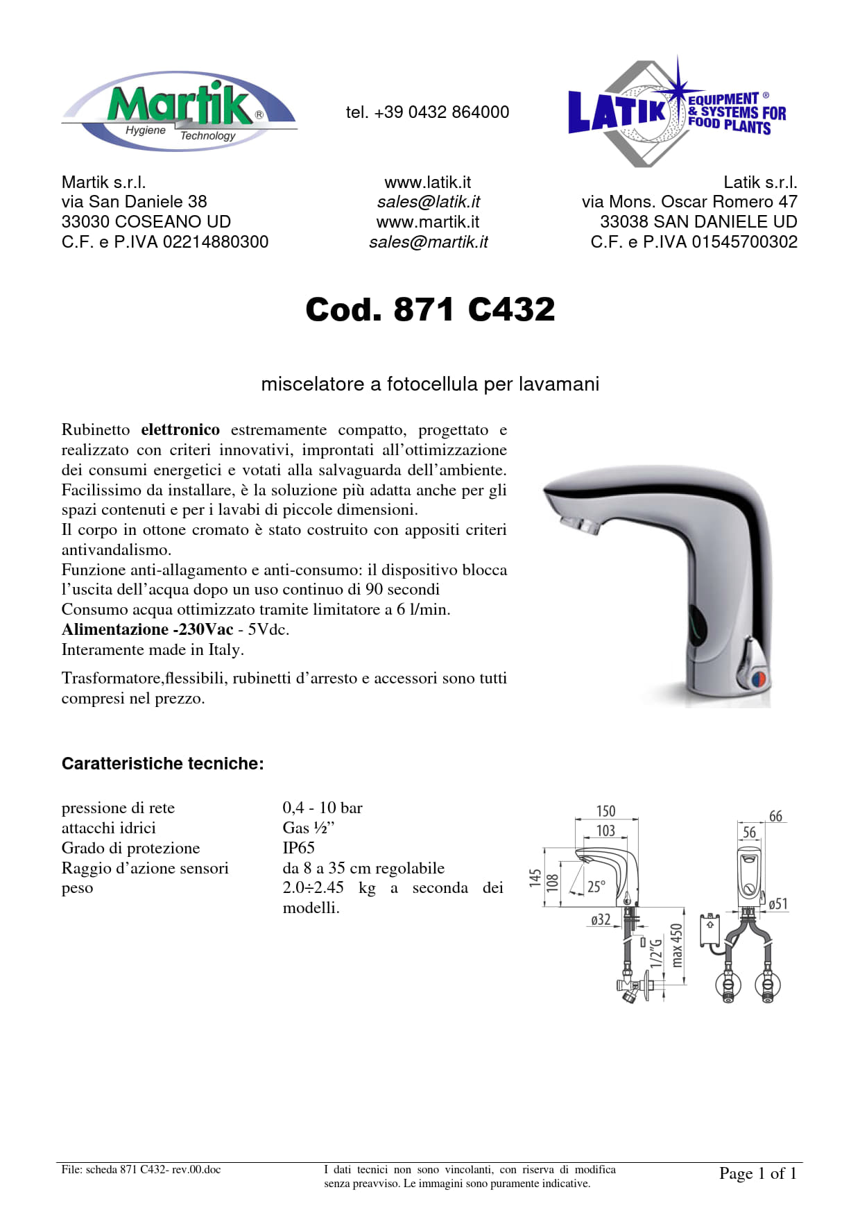 miscelatore a fotocellula per lavamani a corrente