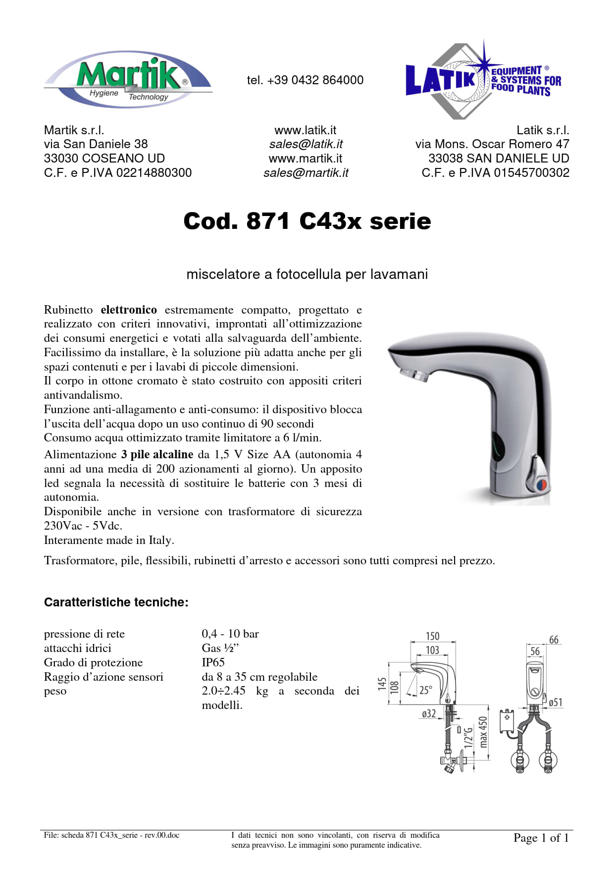 miscelatore a fotocellula per lavelli a batteria