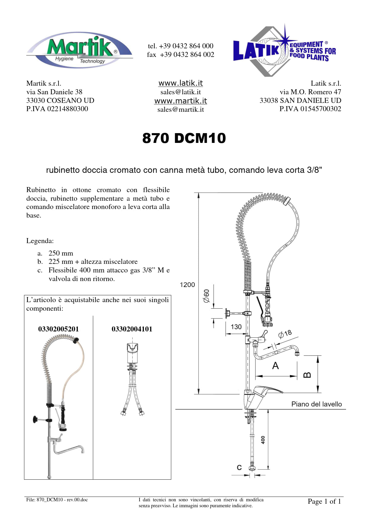 rubinetto doccia cromato con canna metà tubo, comando leva corta