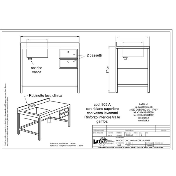 Tavolo con vasca lavamani 905 A speciale